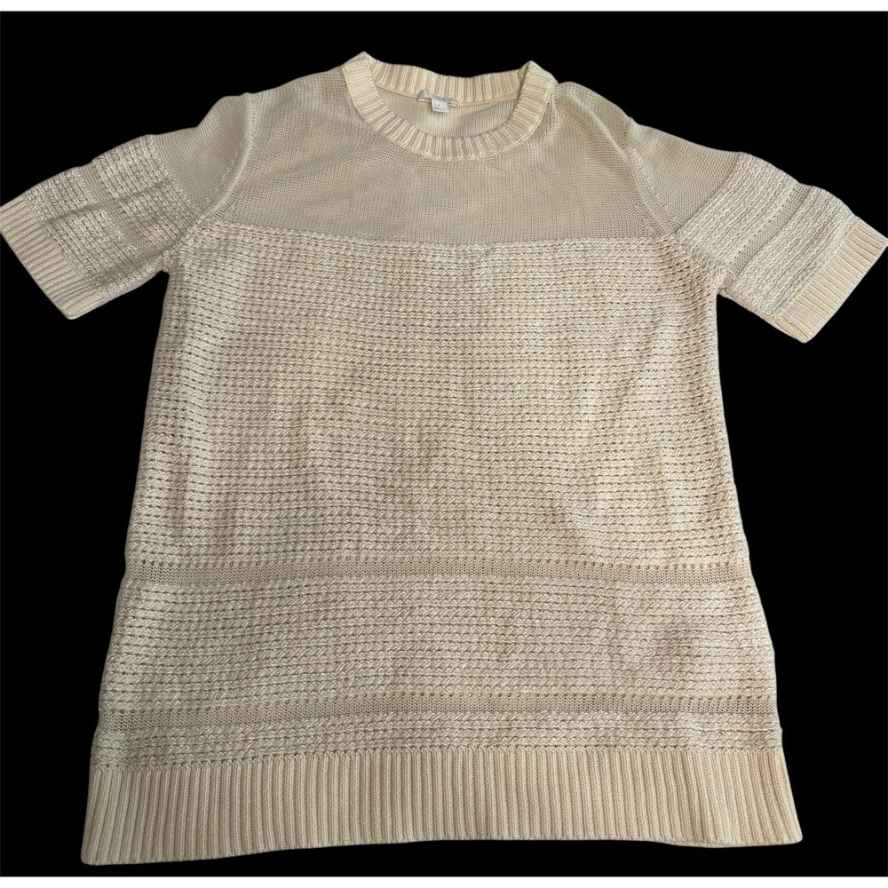 Cos Women's Silk/cotton Mesh Panel Short Sleeve Sweater Sz L Beige Womens